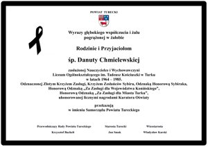 Zdjęcie główne dla wydarzenia: Kondolencje dla Rodziny śp. Danuty Chmielewskiej