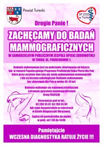 Zdjęcie główne dla wydarzenia: Badania mammograficzne w SP ZOZ w Turku - zapraszamy!